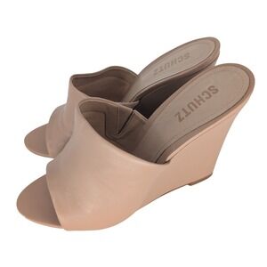 Schutz Lucy Casual Wedge Mule Women 10B True Beige Nappa Leather Platform Sandal
